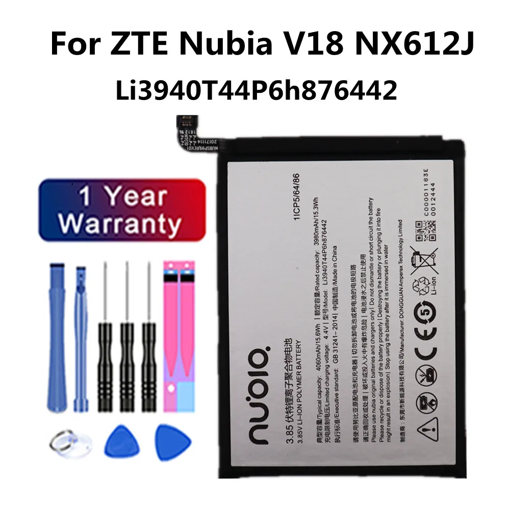 

100% Original Battery Li3940T44P6h876442 For ZTE Nubia V18 NX612J Battery 4060mAh + Free Tools