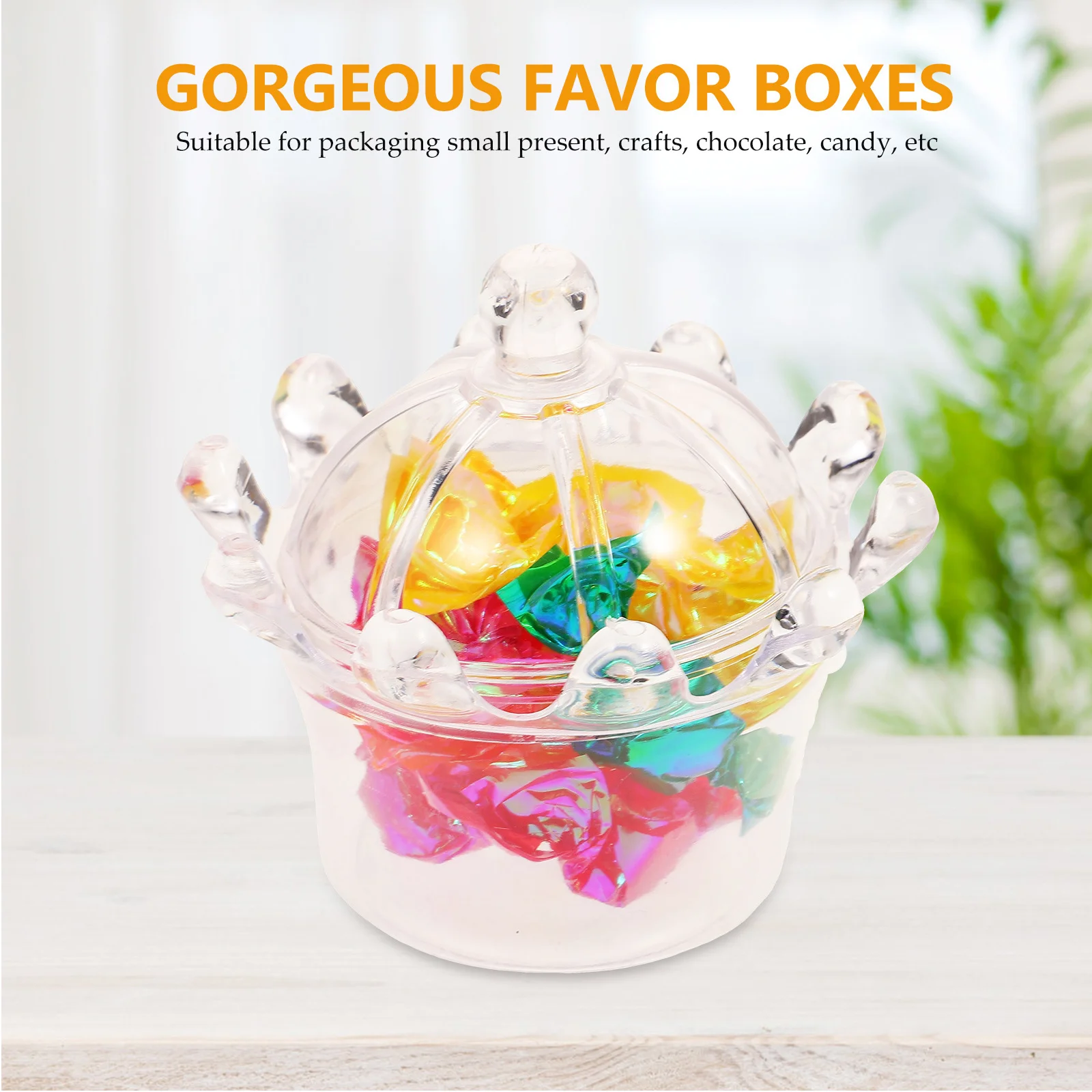 

24Pcs Crown Shaped Candy Boxes Transparent Party Favor Boxes European Style Wedding Bridal Shower Chocolate Treat Gift