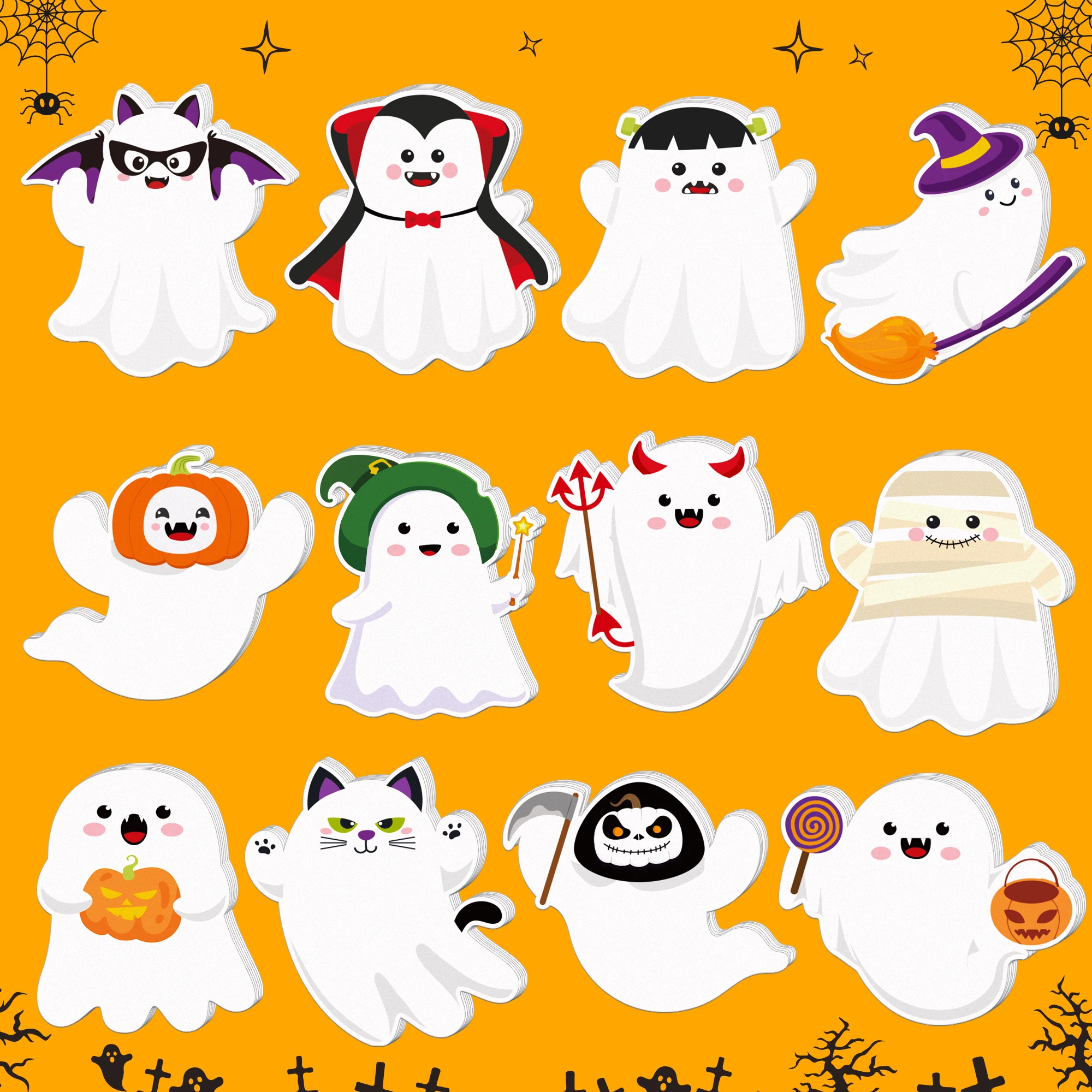 240Pages Halloween Theme Memo Pads Set Sticky Notes Stationery Label Notepad Self-Adhesive Refrigerator Memo Book Supplies