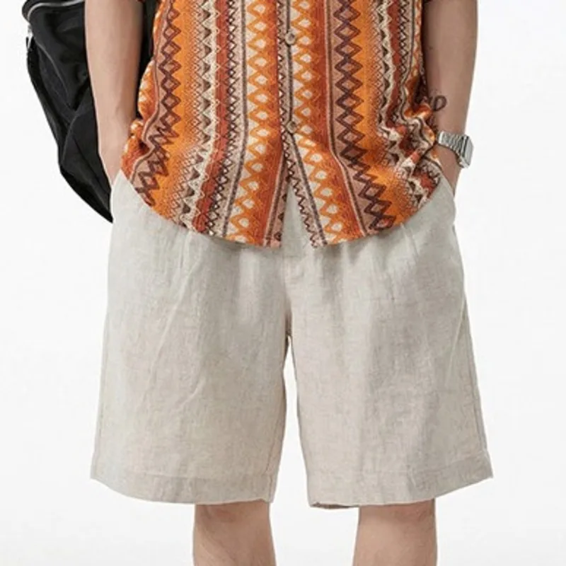 WVGA Summer New Men Tide Relaxed Vacation Style Linen Design Trendy Loose Shorts Niche Y2K Casual Streetwear Trousers Ins W24334