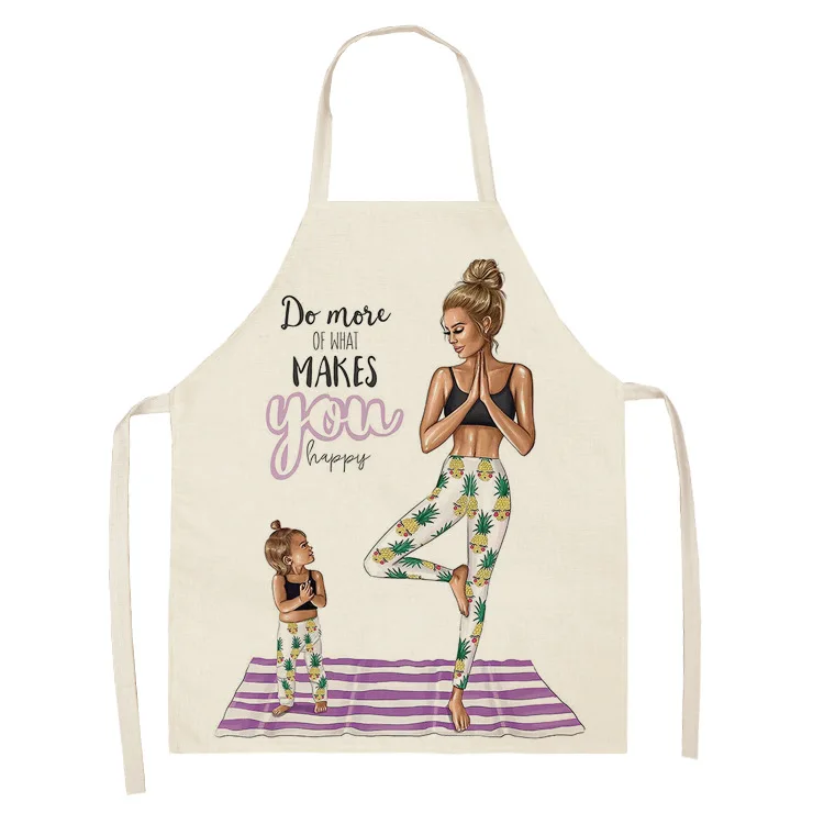 1Pcs Parent-child Pattern Cleaning Art Aprons Home Cooking Kitchen Apron Cook Wear Cotton Linen Adult Bibs Delantal Fartuchy