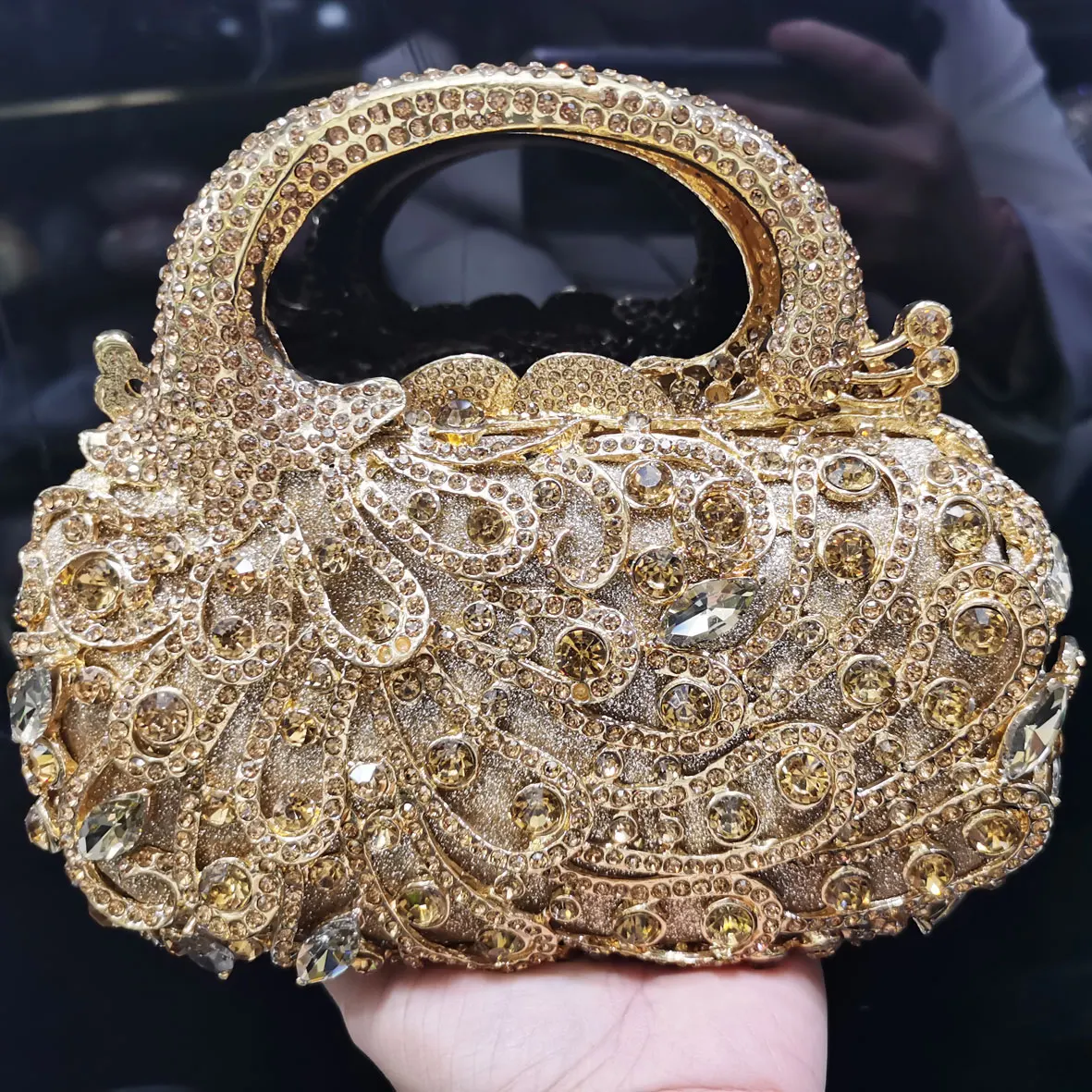 

Fashion Rose Gold Mini Tote Handbags Box Crystal Evening Bags Women Clutch Bags Champange Wedding Purse