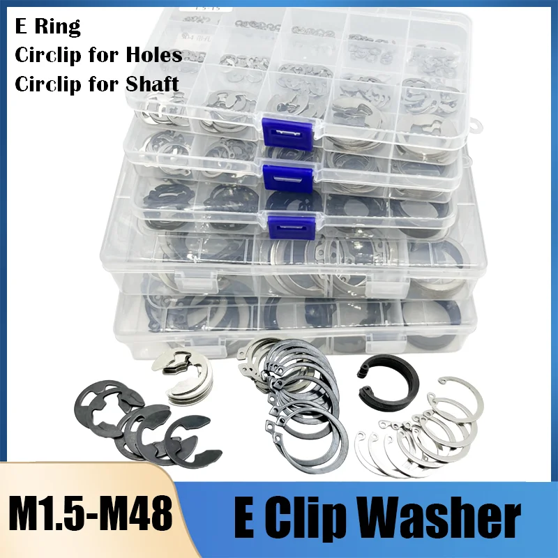 

C Clip Stainless Steel Carbon Steel E Clip Washer Clamp Spring Split Washer C-type E-type Circlip for Hole Circlip for Shaft Set