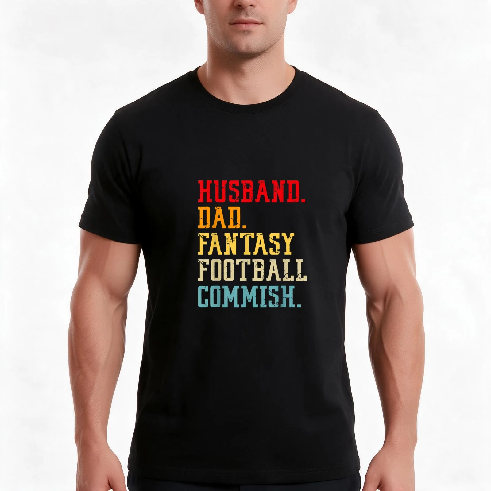 Husband Dad Fantasy Football Commish, Fantasy Commissioner T-Shirt, Summer Casual Cotton Tee, Oversized Streetwear Tops