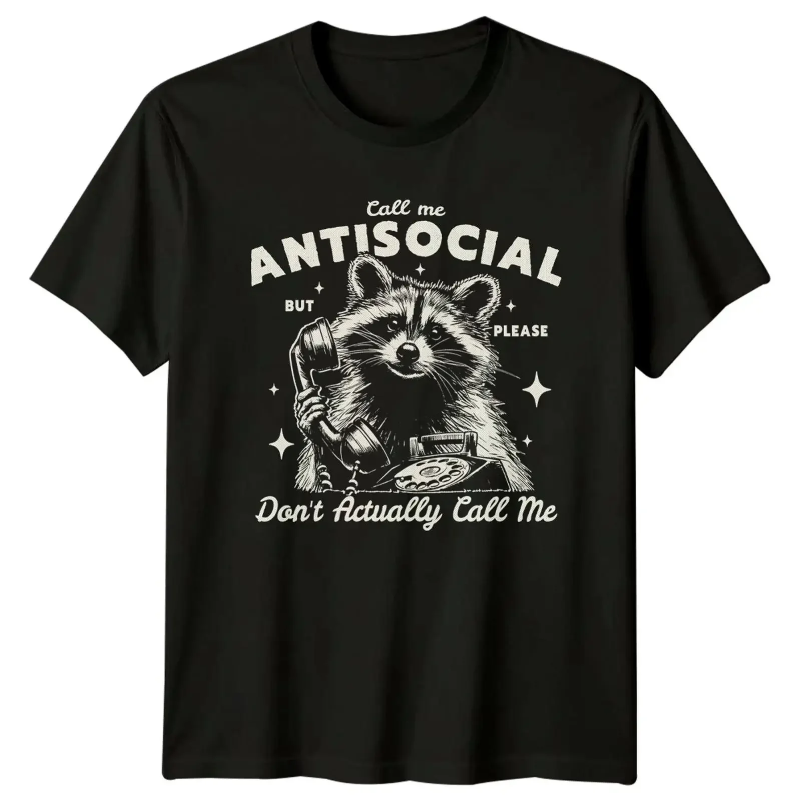 Call Me Antisocial But Please T Shirt Waschbär Retro Telefon Introvertierter Humor vintage Washed Stylish Comfortable homme