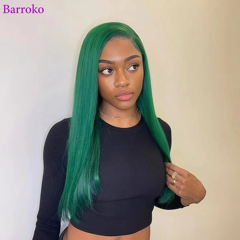 

Barroko Straight 13x6 Transparent Lace Front Green Colored Human Hair Wig For Black Women Brazilian Pre Plucked Wigs Human Hair