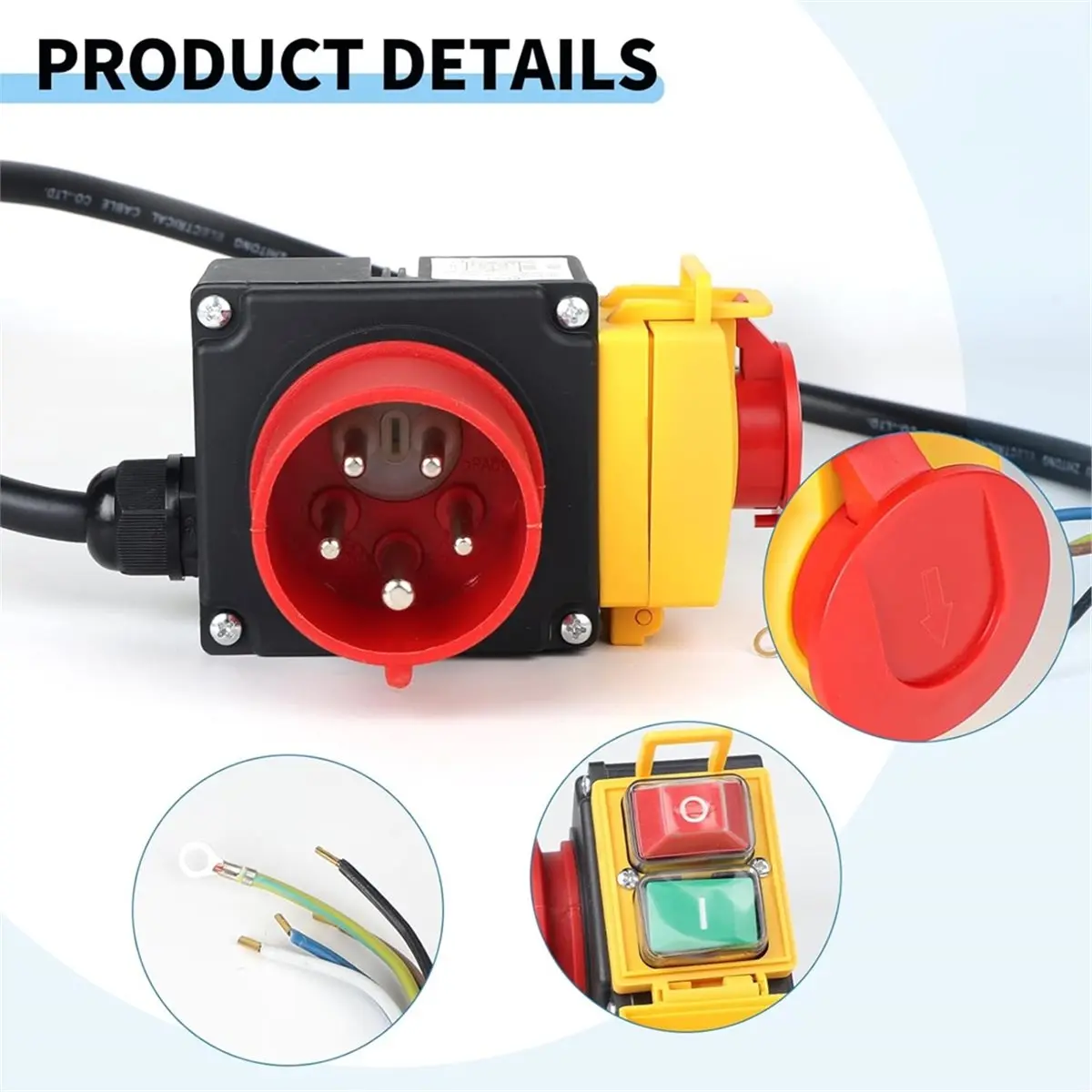 Emergency Stop Switch Machine Switch 3-Phase 400 V with 80 cm Cable Safety Switch Zero Voltage Switch Equivalent KOA7