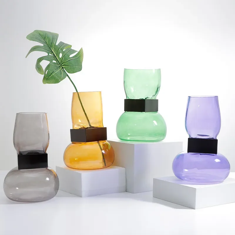 Modern Abstract Stained Glass Vase for Home Decor Elegant Flower Arrangement Container for Living Room Entrance Table
