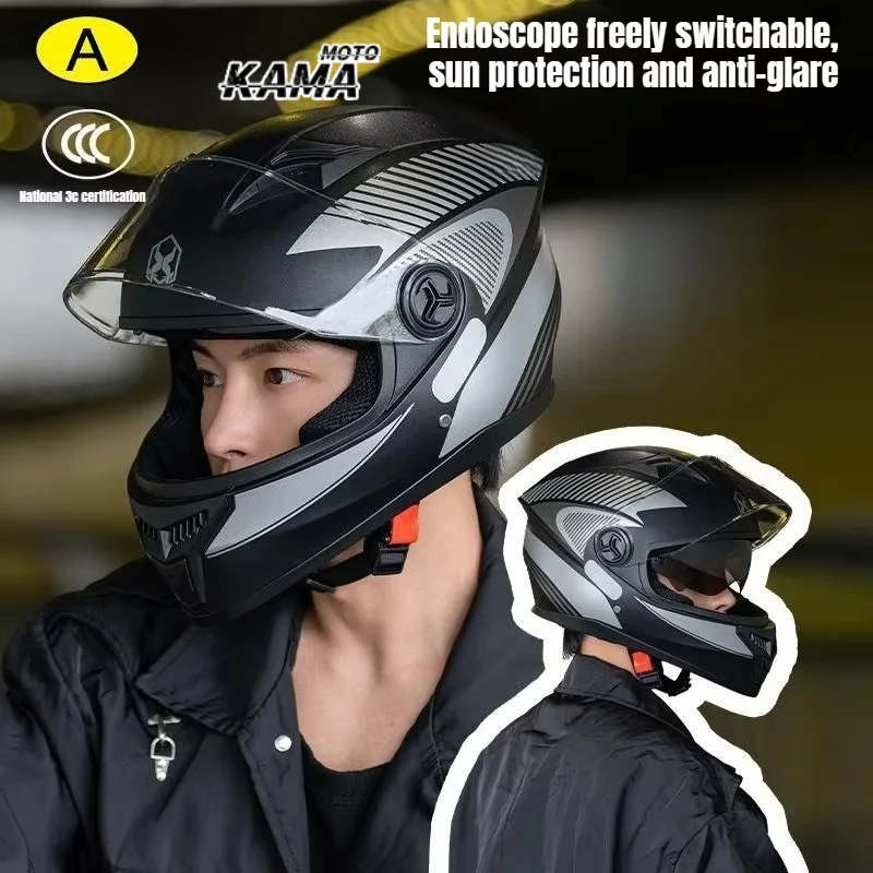 Casco De Moto Para Los Hombres Double Lens Cruising Cross-country Motorcycle Full Helmet Covered Sunscreen Four Seasons Capacete