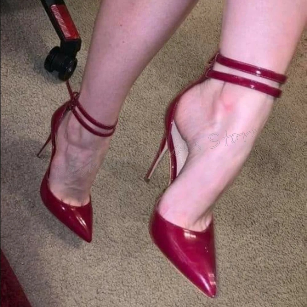 

Red Pointed Toe Ankle Buckle Sandals Fashion Stilettos High Heels High Heel Shoes for Women Heels 2025 New Zapatos Para Mujere
