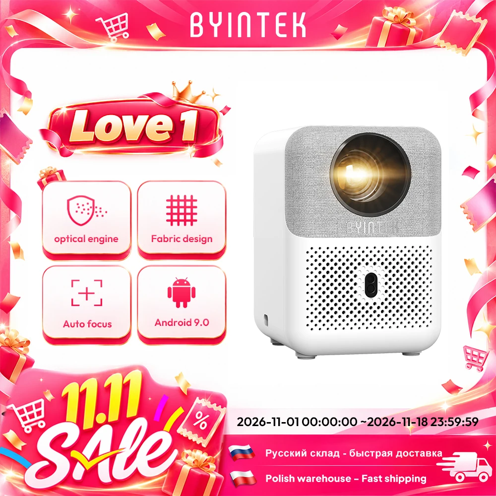 바이인텍 풀HD 미니 프로젝터 U4 LOVE 1 1080P 4K 비디오 WIFI 안드로이드 오토 포커스 휴대용 스마트 프로젝터 홈시어터 시네마