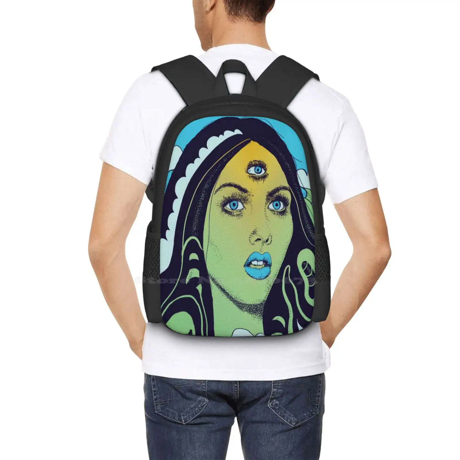 Wahrsager Verity in blauen Tasche Rucksack für Männer Frauen Mädchen Teenager psyche delisch okkulten trippy Hippie Magie blau Hexerei