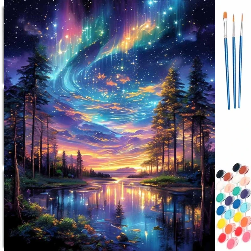 Adults Paint By Number Beautiful Colored Night Sky Drawing on Canvas HandPainted Art DIY Pictures By Numbers Kit Home Decor