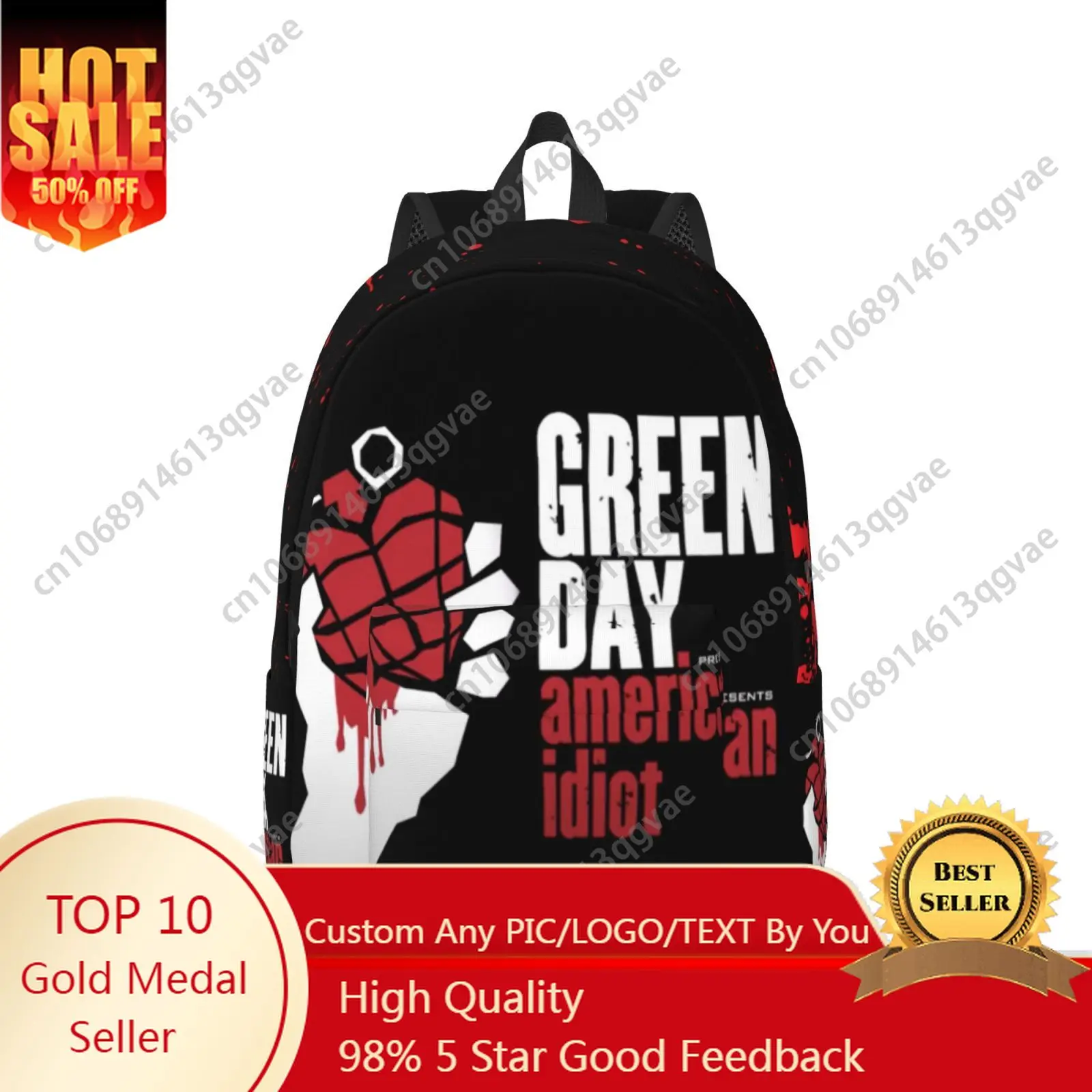 

Green Day Punk Rock Band Custom Canvas Lightweight Backpack Fashion Durable Student Men Women Business Daypack