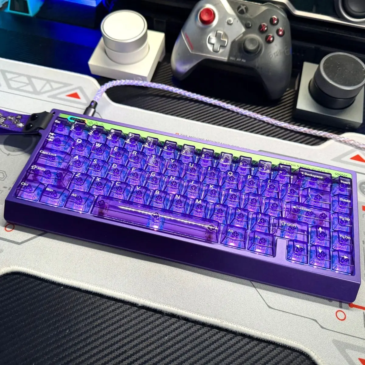 130+ Keys Purple Full Transparent PC Keycaps UV Printing Clear Crystal Key Caps Cherry Profile for MX Switches Gaming Keyboard