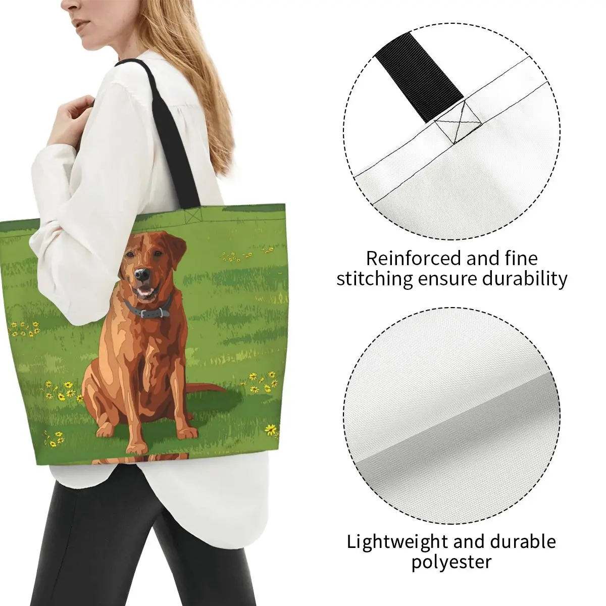 Fox Red Yellow Labrador Retriever Hunting Dog Shopping Tote Bag Canvas Large Capacity Shoulder Bags Shopper Grocery Handbag