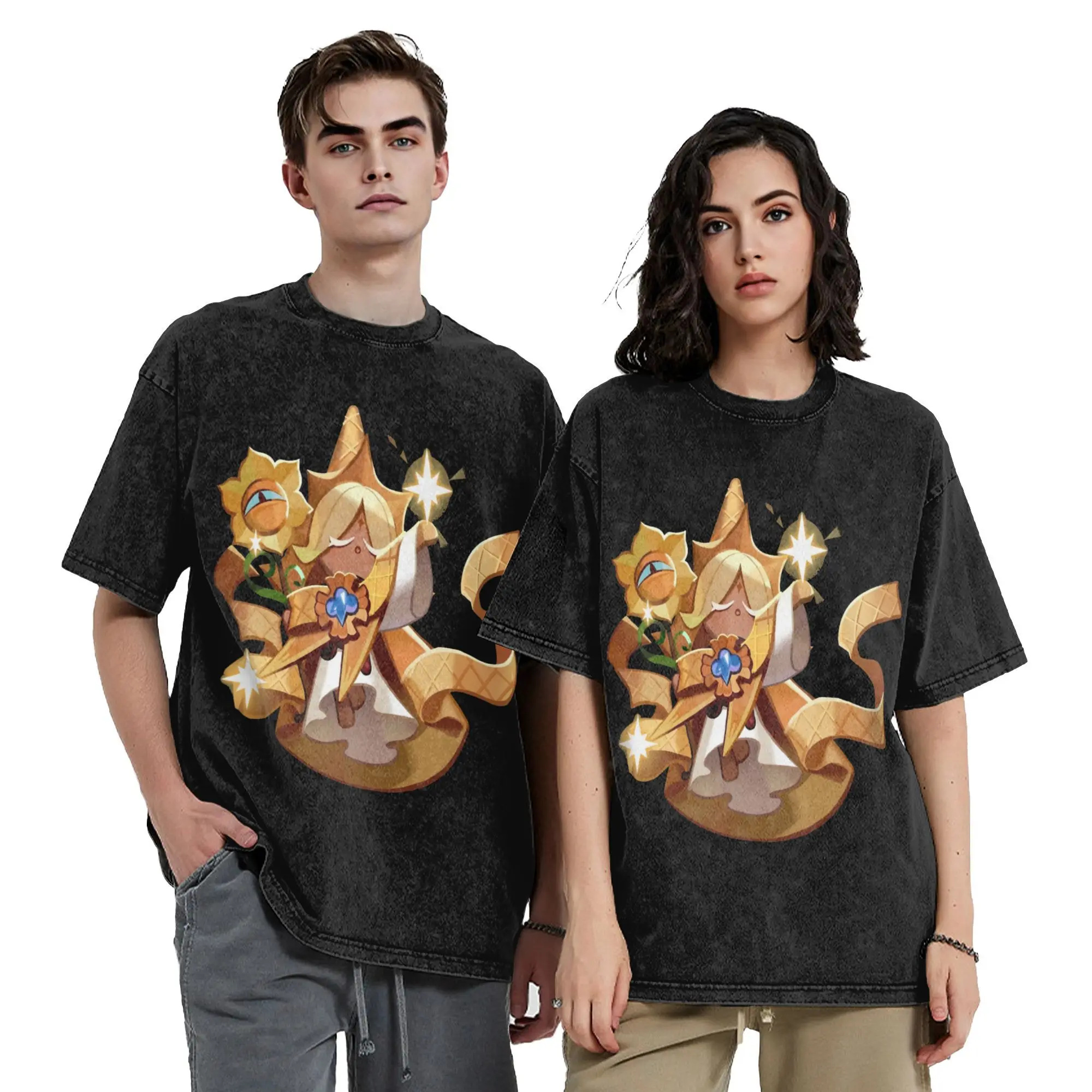 

Pure Vanilla Vintage Washed T Shirts Cotton Creative T-Shirt Cookie Run Kingdom Tee Shirt Short Sleeve Clothes Summer