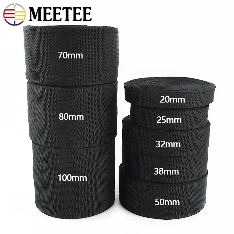 Meetee 10M 20-100mm Black Nylon Webbing Ribbon Tape Bag Backpack Strap Safty Belt Dog Collar Binding Bias Sewing Accessories