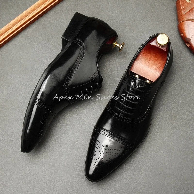 

Autumn New British Printed Men's Leather Shoes Business Formal Office Shoes Pointed Toe Cowhide Lace-Up Men's Trendy Shoes