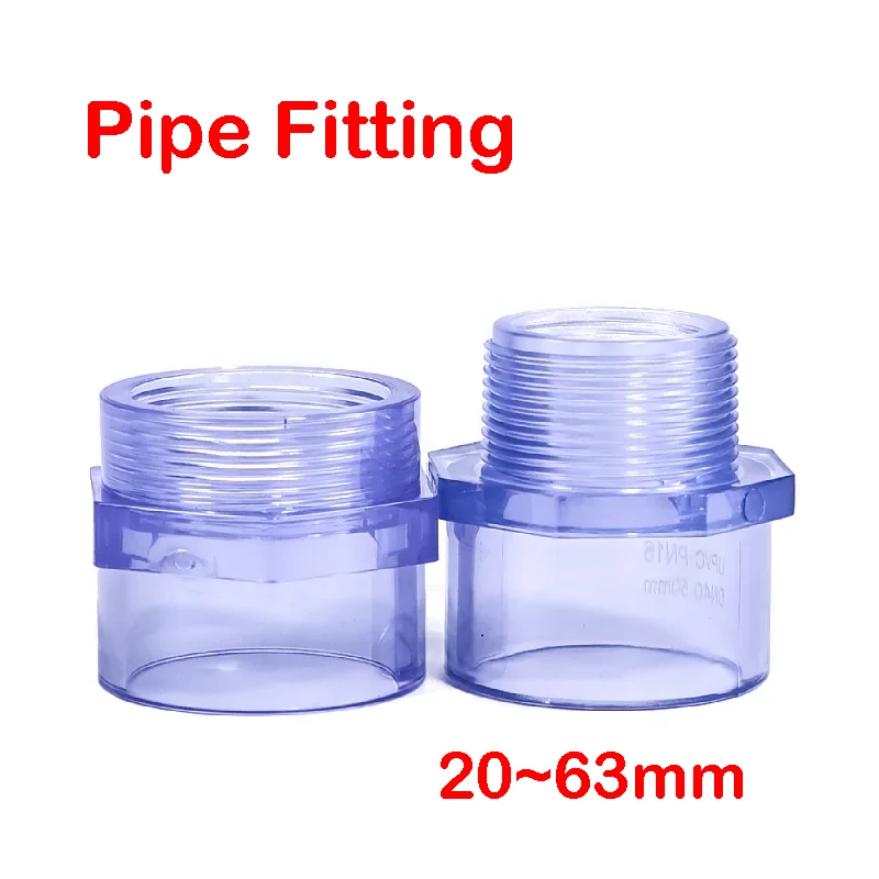 Conectores de tubería de PVC 20 mm ~ 63 mm azul transparente para accesorios de riego de jardín de peces de acuario