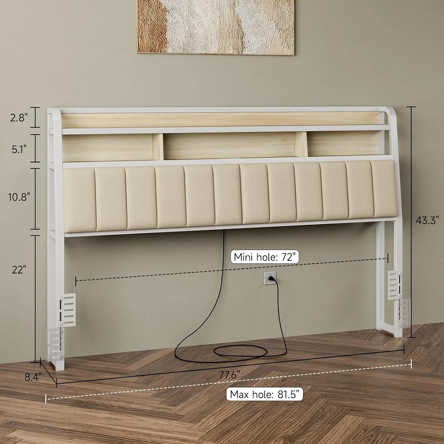 King Headboard Only with Storage, Upholstered Headboards for King Size Bed with LED Light, Customized