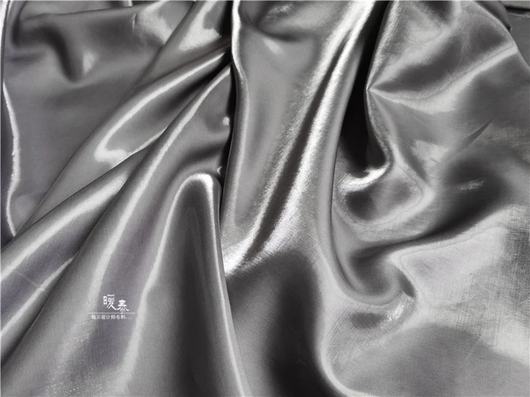 Liquid Reflective Silk Satin Fabric Shiny Gray Metallic Luster Silkblend Organza DIY Decor Shirt Skirts Clothes Designer Fabric