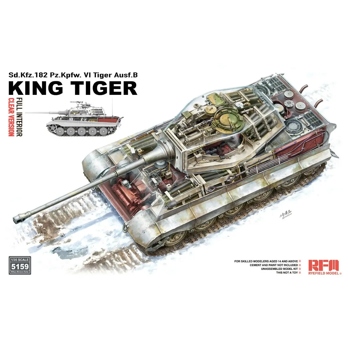 German Heavy Tank Tiger King Full Internal Structure (Clear Version) 1/35 Ryefield Model Tank Model Kit RM-5159