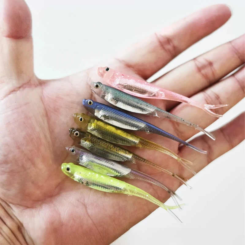 

Silicone Soft Bait Fork Tail Fishing Lures 75mm 1.8g/6pcs for Sea Bass Carp Artificial Freshwater Swimbait Wobbler Tackle