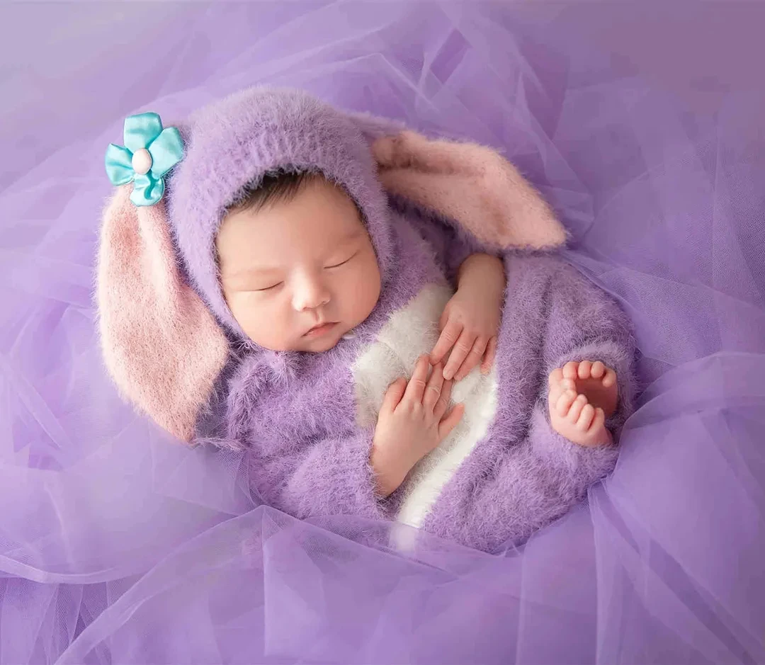 Fuzzy Newborn Bunny Outfit for Photography Props Knitting Pattern Newborn Bunny Romper Open Foot Baby Photo Rabbit Sleeper