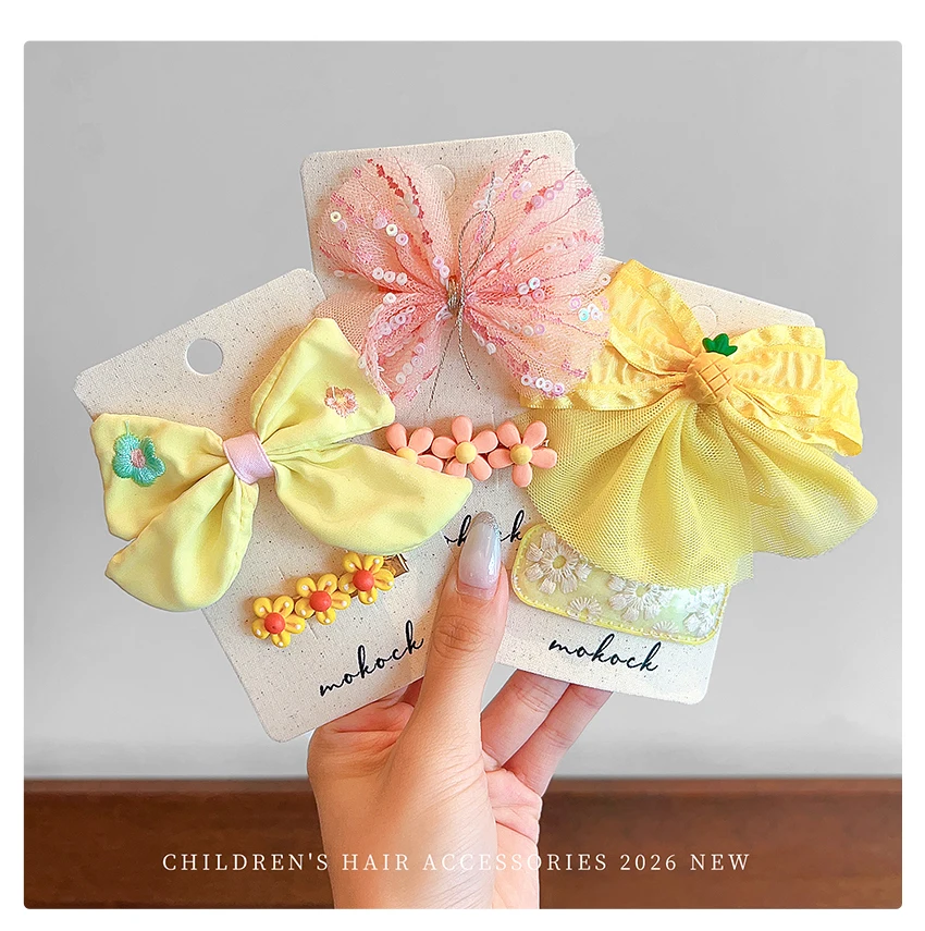 2 Stück/Set Tüll-Schleifen-Haarspangen für Mädchen Kinder Süße Prinzessin Netzstoff Karierte Stoffschleife Entenschnabel Spitzenstickerei Koreanische BB-Haarnadeln – Detail 3