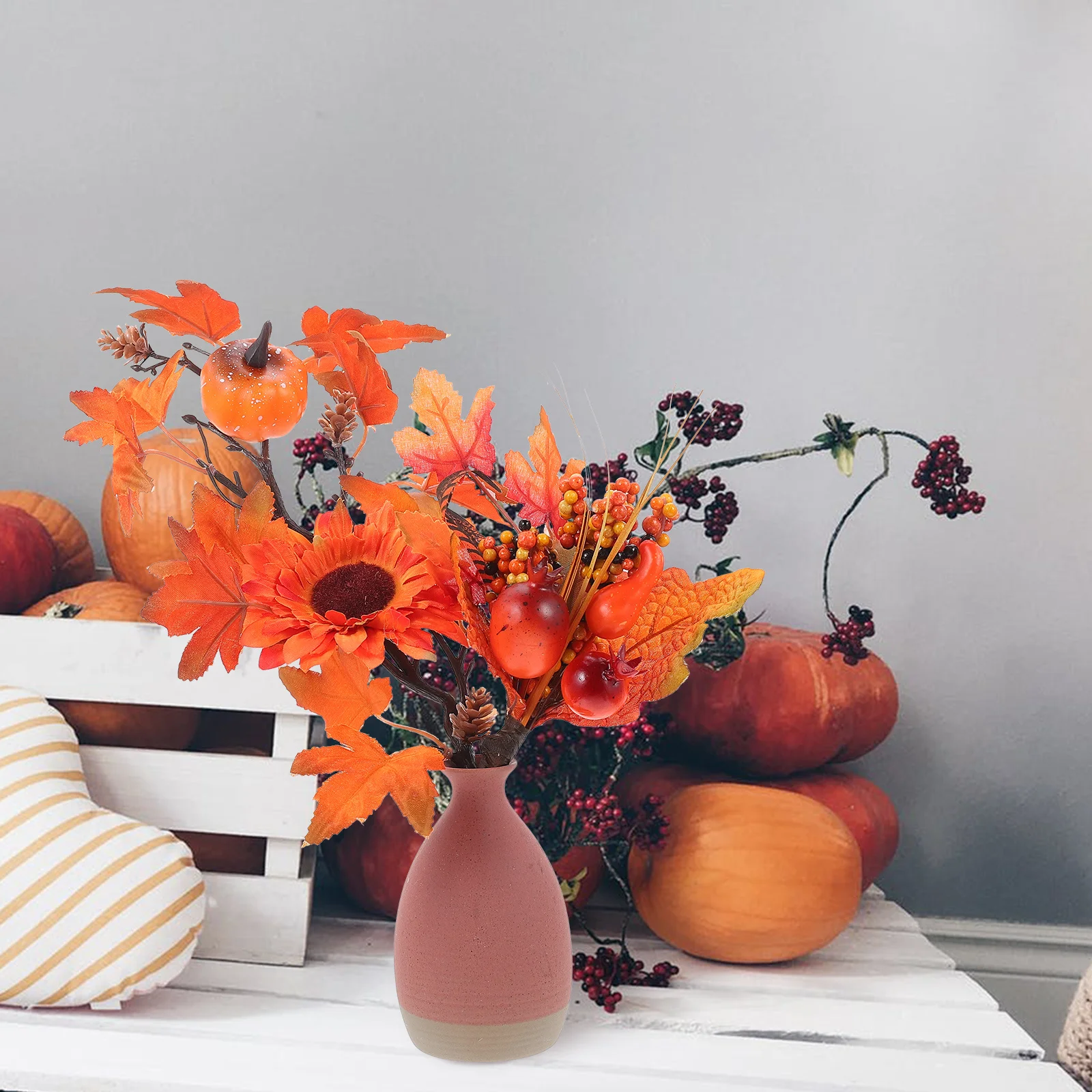 

2Pcs Maple Leaf Pick Artificial Fall Pumpkin Branch Rustic Farmhouse Thanksgiving Vase Filler Fall Picks Vase Filling Ornament