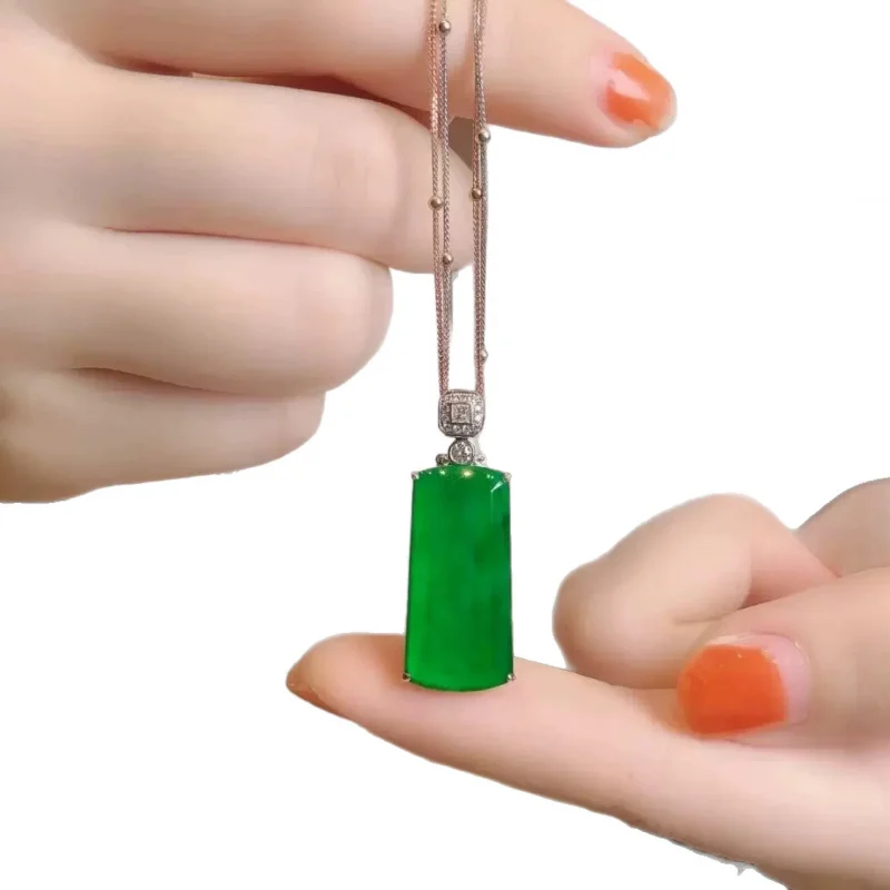 Imperial Green Natural Ice Jadeite "Wushipai" Jade , 18k Gold Inlay, Authentic Old Mine Grade A, Unisex Pendant