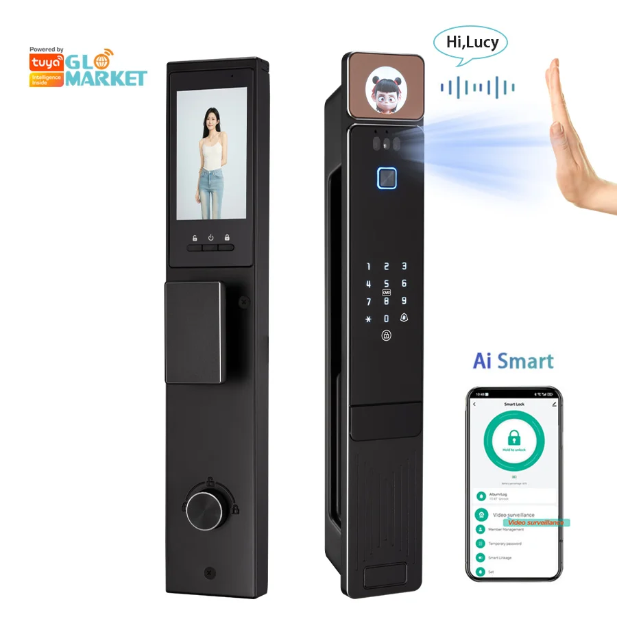 Glomarket Tuya Wifi 3d Face Recognition Smart Lock Automatic Digital Biometric Fingerprint Smart Door Lock For Home