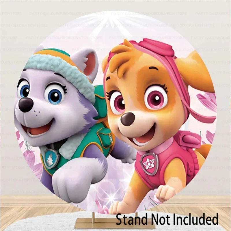 خلفية مستديرة وردية للفتيات ، دورية لمخلب الكلاب ، زهور ، ايفرست ، مطاردة ، حفلة عيد ميلاد ، خلفية استحمام الطفل ، لافتة لطيفة