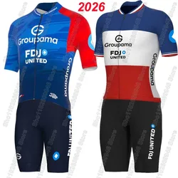 FDJ Team Cycling Jersey 2026 Set France Champion Summer Clothing Mens Road Bike Shirts Suit Bicycle Bib Shorts MTB Ropa Maillot