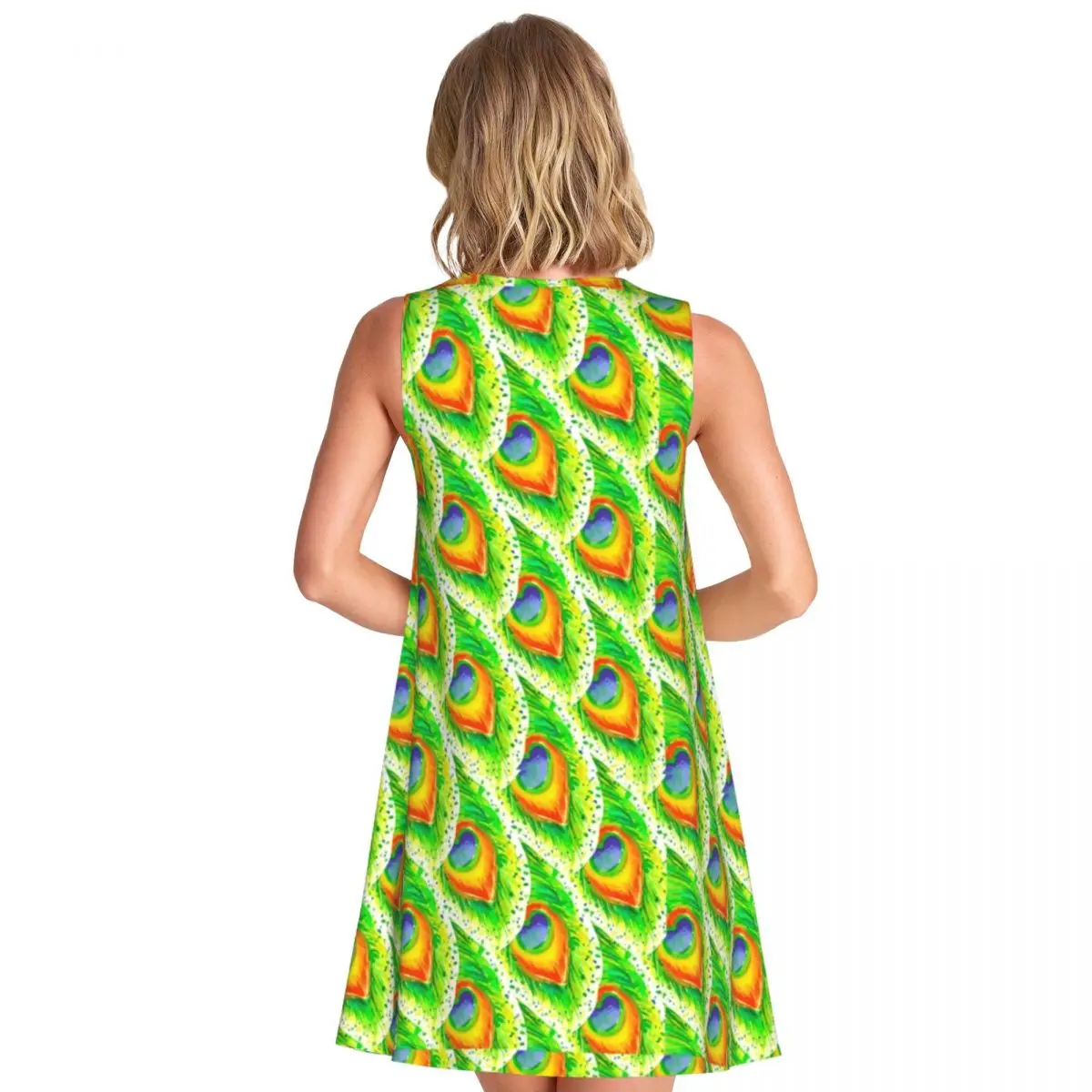 Peacock Print Casual Dress Watercolor Painting Sexy Dresses Women Daily Simple Print Oversize Casual Dress