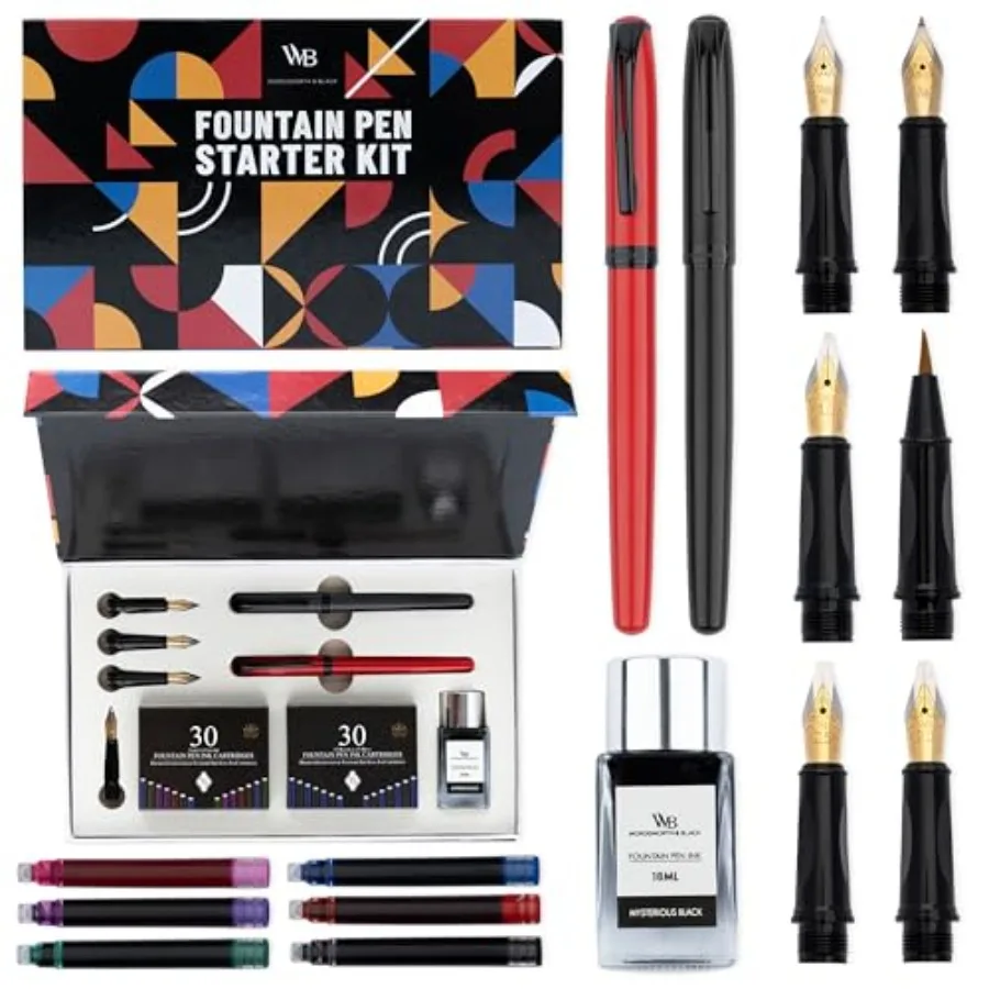 

Wordsworth and Black Fountain Pen Set - Black - Includes 2 Pens 18 ML Ink Bottle 60 Ink Cartridges A Refill Converter 1 Medium