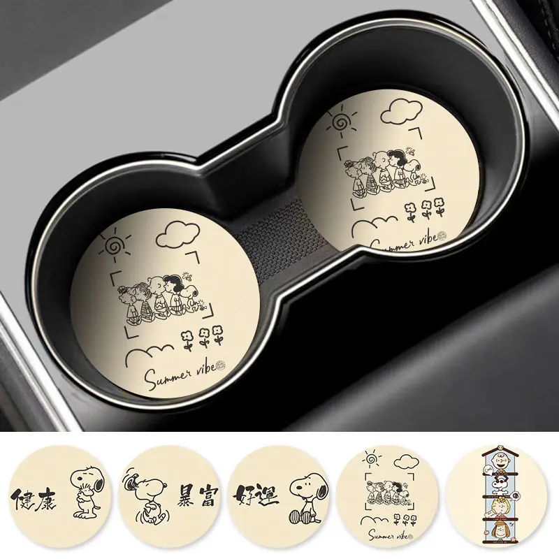 Cartoon pattern cute Snoopy new creative fashionable and personalized anti-slip car cup decoration storage mat for men and women