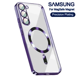 Electroplated Magnetic Clear Case For Samsung Galaxy S24 S23 S21 Fe S25 Ultra S22 Plus For Magsafe Soft Cover Lens Protective