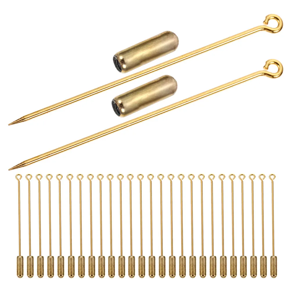 

30Pcs Copper Brooch Pin Accessories Long 70Mm Needle Eye Pins Stopper Ends Interchangeable Lapel Pins for Hats Scarves DIY