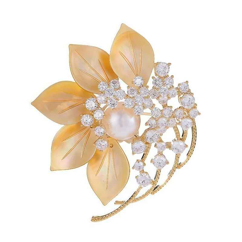 Pink Mother-Of-Pearl Brooch Freshwater Pearl Flower Brooch Jacket Accessory Evening Corsage Jewelry Birthday Gifts for Women