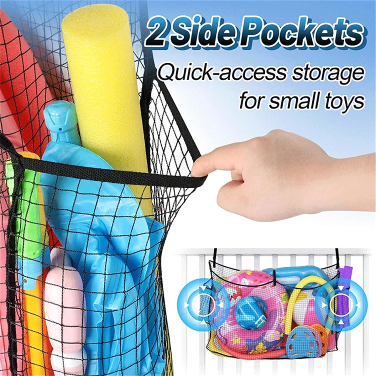 NEW Large Pool Float Toy Storage Net DurableMesh Net Organizer for Fence with Straps, Poolside Fence Toys Holder