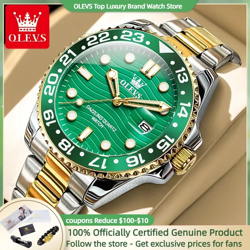 OLEVS 3610 Original Men's Quartz Watch Fashion Brand Luxury Green Water Ghost Waterproof Men's Watch Business Sports Men Watch