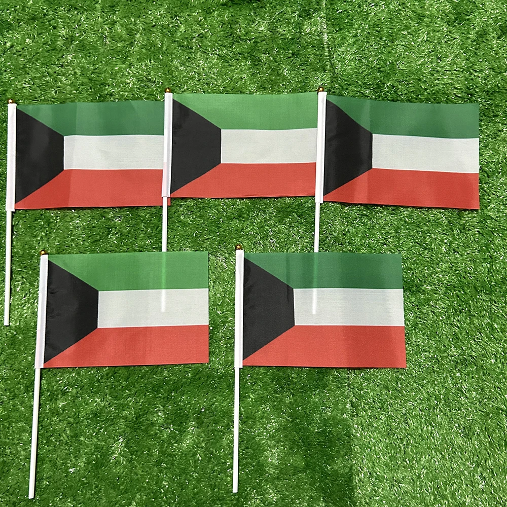 (SKY FLAG) Kuwait-Handflagge, 10/20/50 Stück, 21 x 14 cm, Kuwait-Handflaggen zum Schwenken mit Kunststoffstange für Sportaktivitäten und zur Dekoration im Haus. – Detail 1