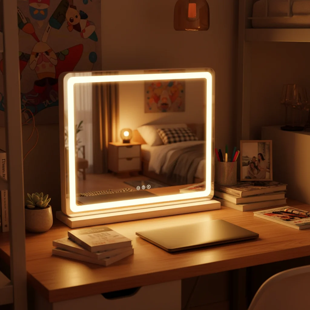 기숙사용 LED 조명 화장 거울 19x22, 일상적인 편안함을 위해 트윈 XL 2인치 젤 메모리폼 토퍼와 함께 제공