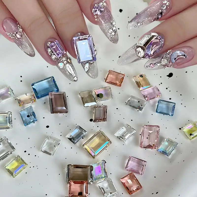 Strass transparents pour ongles, 10 pièces, breloques carrées, fournitures, accessoires, décorations nail art