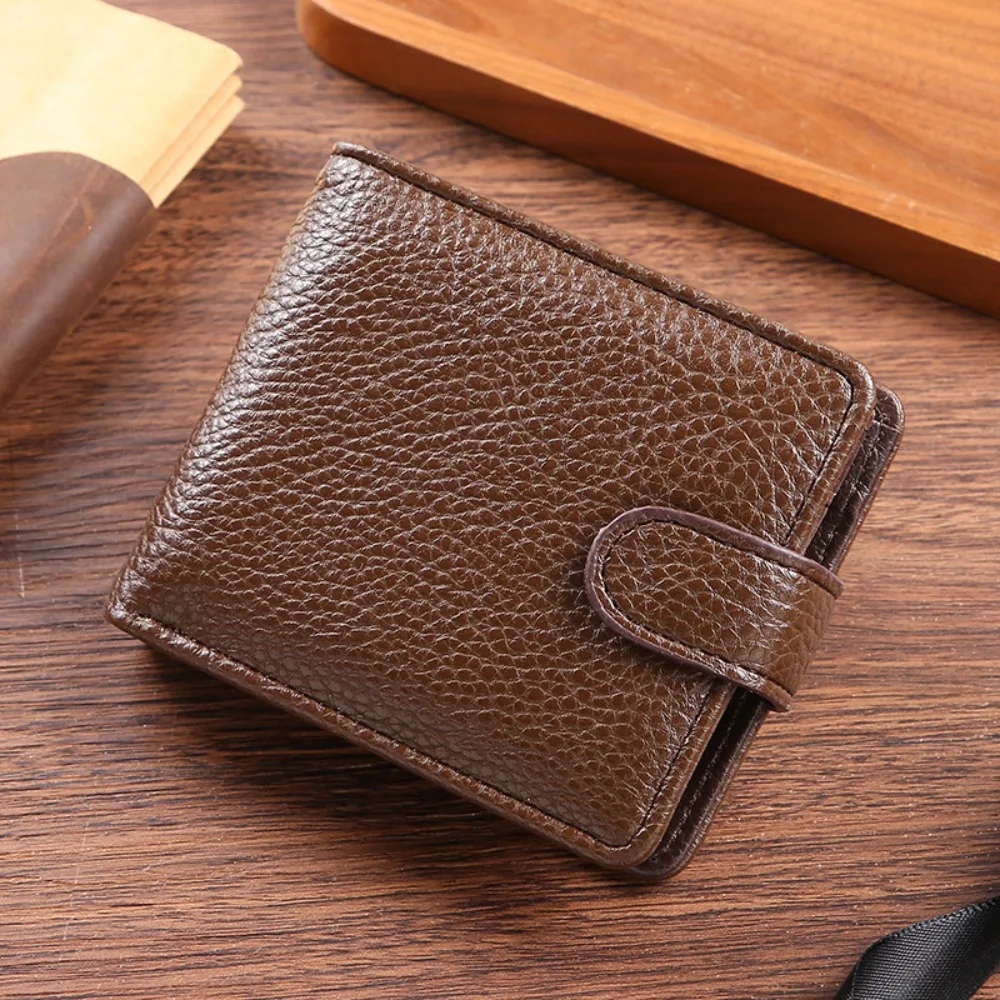 

Fashion Leisure Men's Short Wallet Lychee Pattern Vintage Men Coin Pocket Multi-position Soft Two Fold Wallet Male