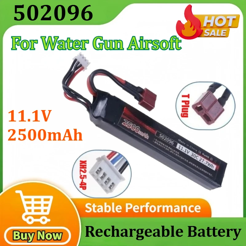 

502096 11.1V 2500mAh Lipo Battery for Water Gun Airsoft T Plug for Airsoft BB Air Pistol Electric Toys Guns Parts Rechargeable