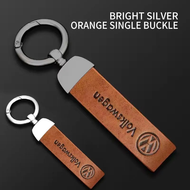 Creative Vintage Leather Keychain With Car Logo For VW Scirocco Golf Amarok T5 Phaeton Teramont ID3 T-Cross Tiguan Passat Polo