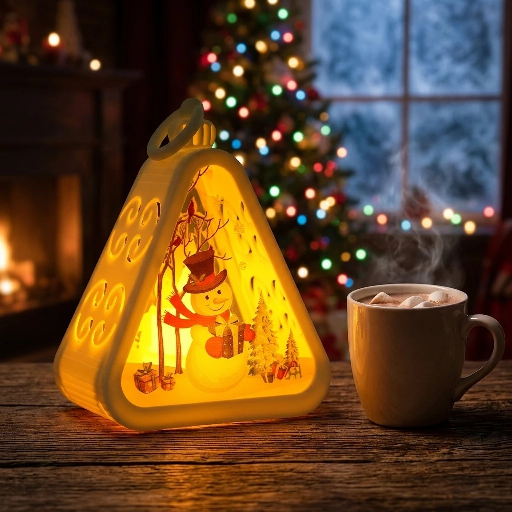 Christmas Night Light Glass LED Tabletop Ornament Battery Powered Vintage Holiday Decor for Home Party Store Window Display
